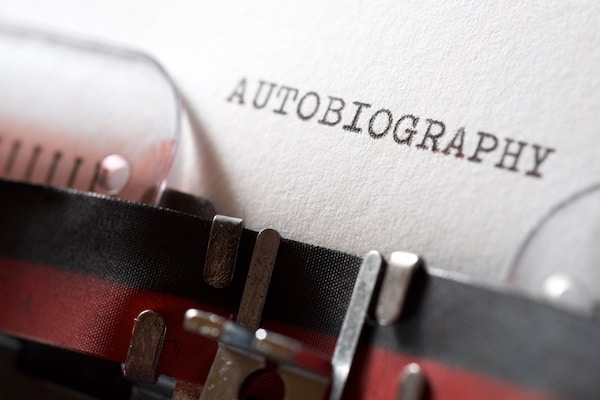 The word 'autobiography' typed on a typewriter.