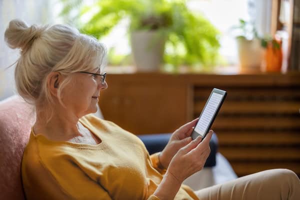 A person using an e-reader.