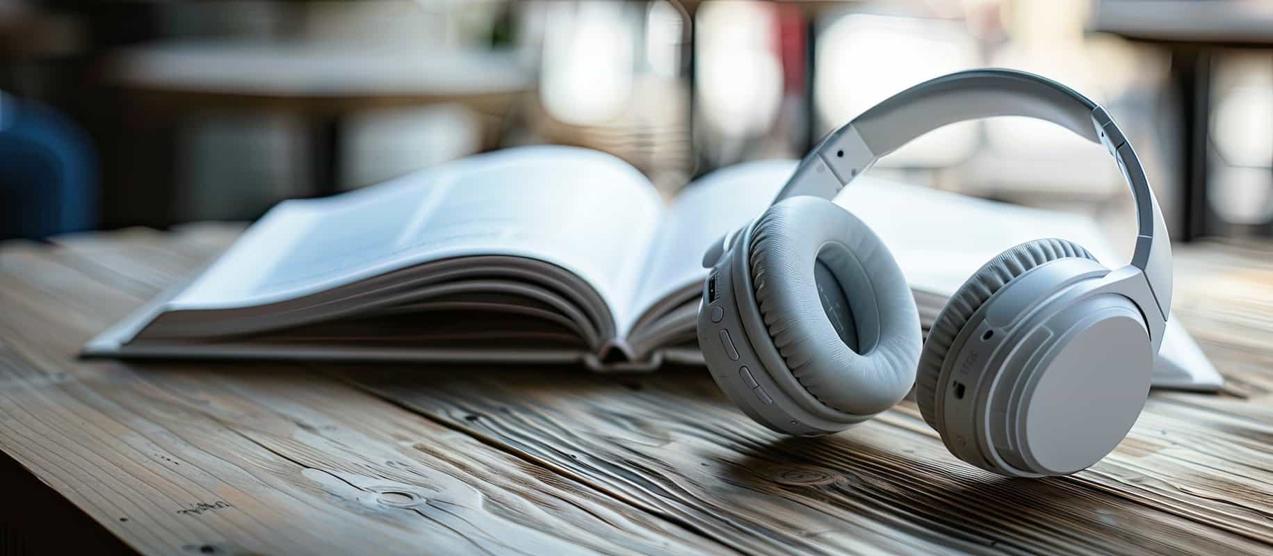 book and headphones