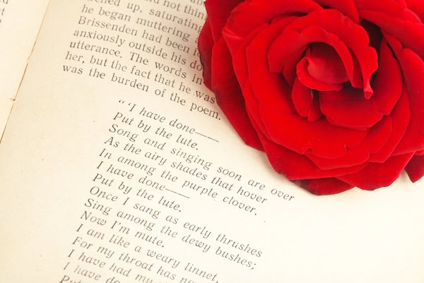 A poem printed on a page with a rose.